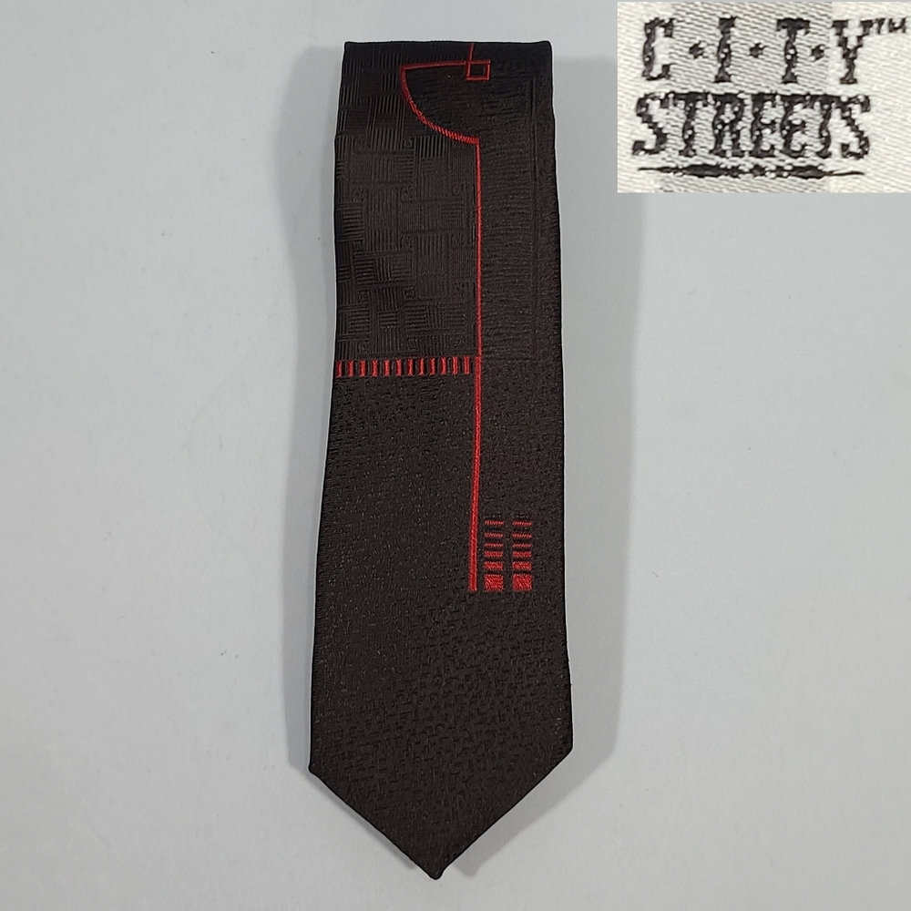 City Streets Tie Black Red Silver Design